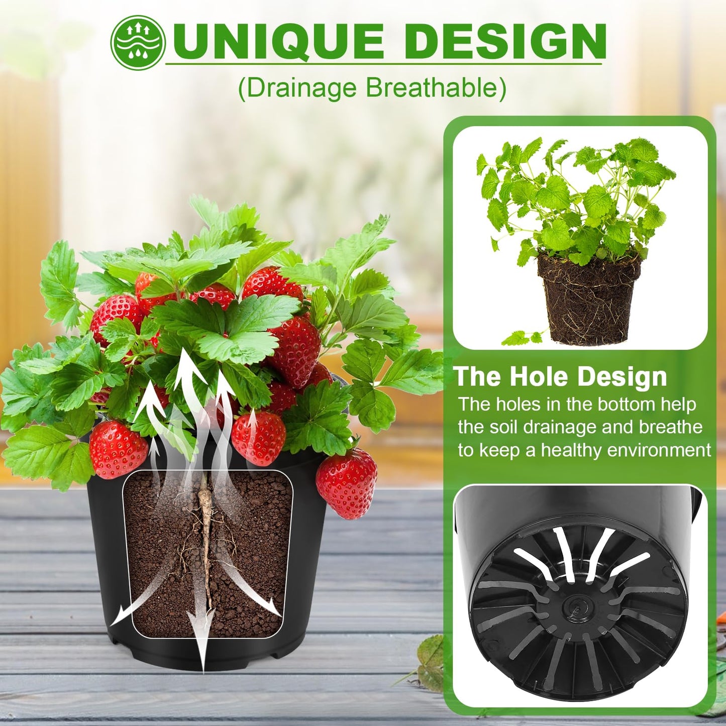 DUNPUTE 6 Pack 3 Gallon Pots for Plants, 3 Gallon Plastic Nursery Pot with Drainage Holes, Sturdy Plastic Plant Pots for Nursery Garden, Flowers, Succulent Outdoor Indoor (Black, 3 Gal- 6 Pack)