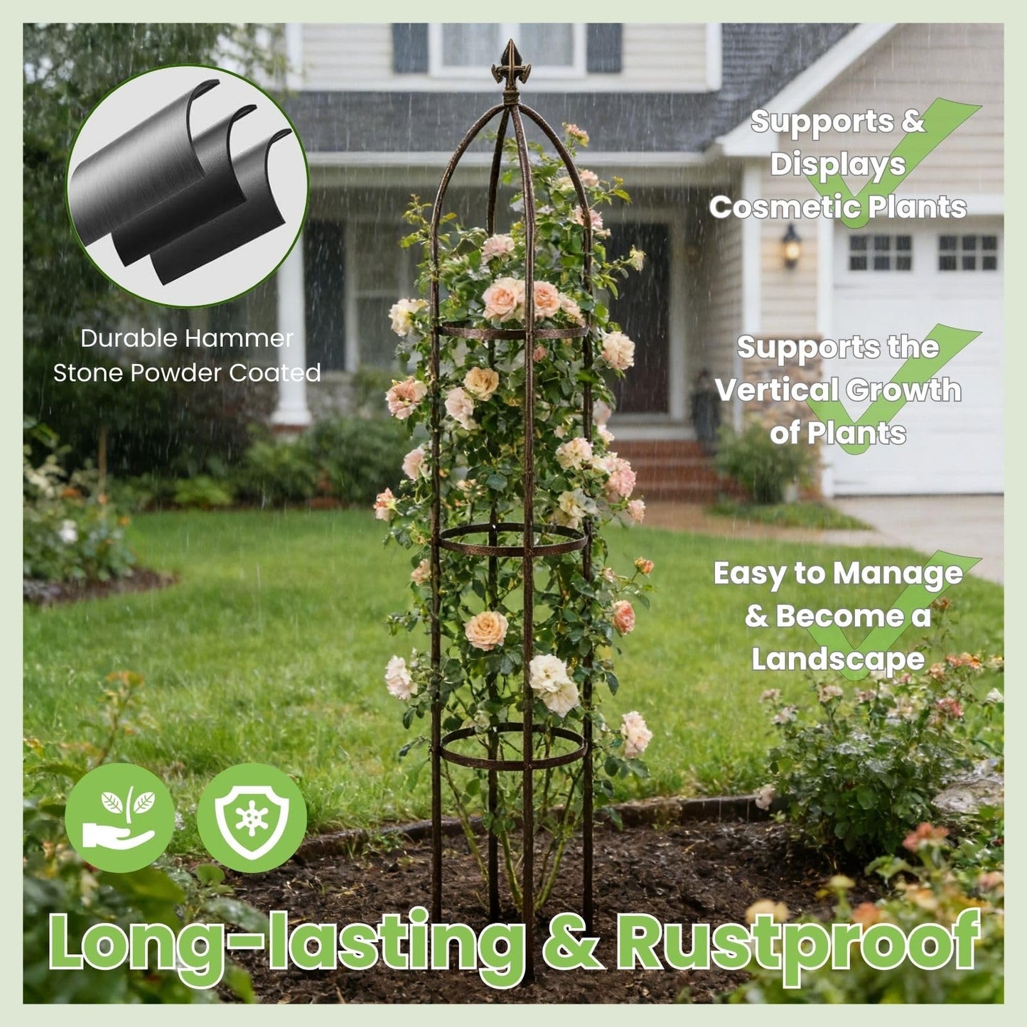 Lancisism 100% Metal Trellis for Climbing Plants Outdoor - Garden Metal Obelisk Trellis Vertical Plant Support for Climbing Vines & Flowers - Sturdy Bronze Steel Arch Trellis for Potted Plants Indoor