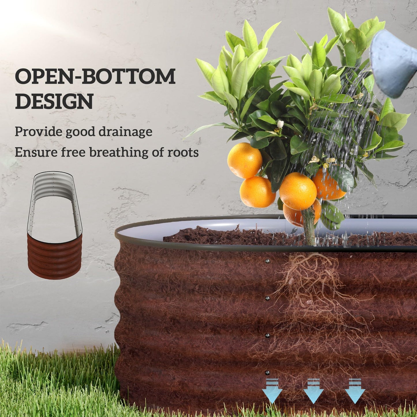 Amacv 8' x 2' x 1.4' Galvanized Raised Garden Bed Kit, Outdoor Metal Elevated Planter Box with Safety Edging, Easy DIY Stock Tank for Growing Flowers, Herbs & Vegetables, Brown