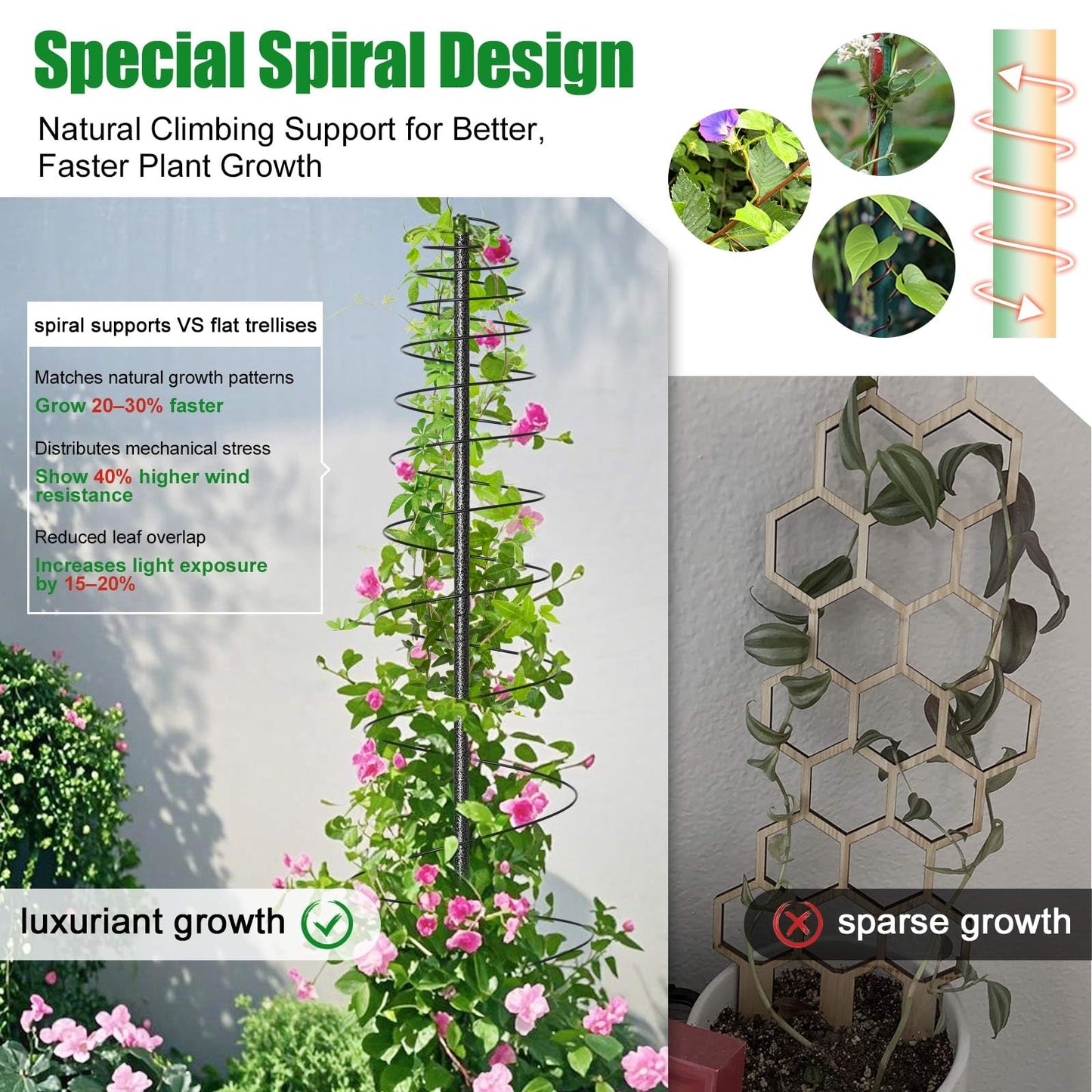 2 Pack Spiral Metal Garden Trellis for Climbing Plants Outdoor Indoor - 44" Adjustable Plant Support Tower with Center Pole, for Outdoor Garden, Raised Bed, Backyard, House Flower Pots & Planters
