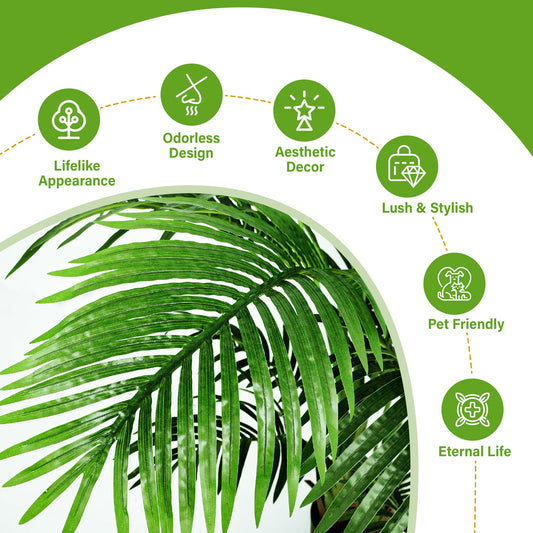 KOL 4ft Artificial Areca Palm Tree Plant, 47in Fake Cane Palm Silk Tree Indoor Outdoor, Dypsis Lutescens, Realistic Faux Silk Plants for Office Home Garden Decoration, Lifelike Modern Decor