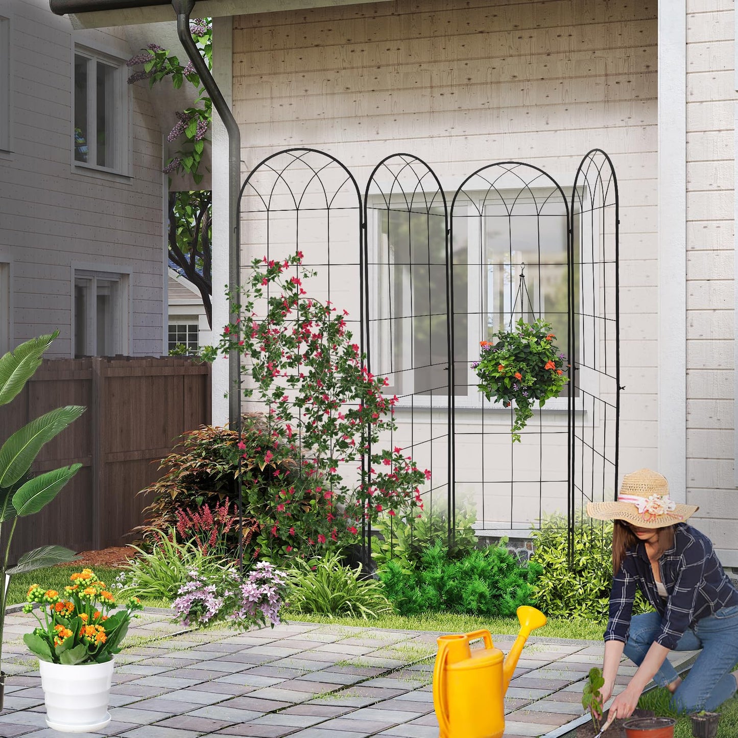 4 Pack 71x20inch Metal Rustproof Garden Trellis，Decorative Garden Fencing Flower Trellis with Black Metal Coating for Supporting Climbing Plants，Outdoor Roses, Vines, Flowers, and Vegetables