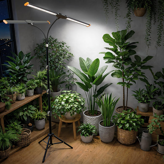 Quehoomii 61'' Grow Light Floor Lamp,6000K White Full Spectrum Growing Light for Indoor Tall Large Plants,Half or Full Brightness Dimmable & Auto Timer,Adjustable Height 17-61",