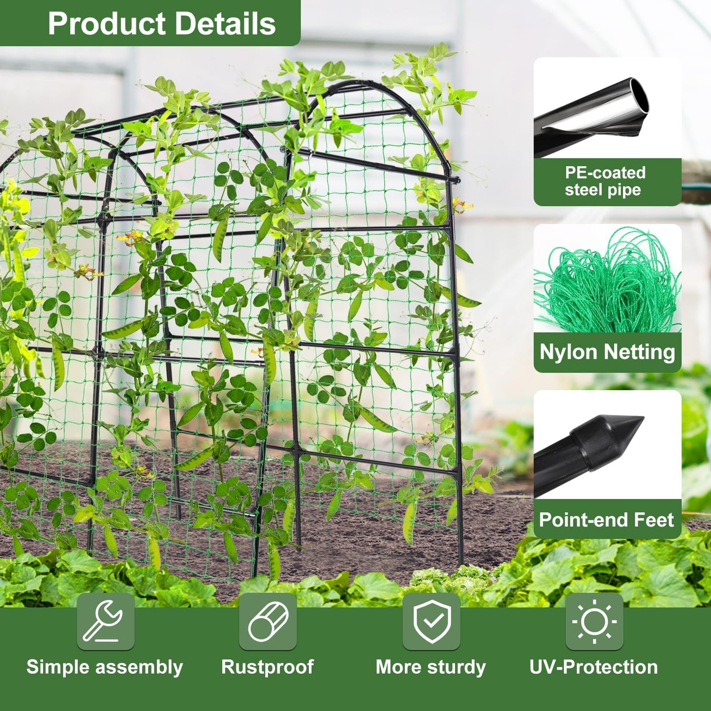 OTOSUNNY Garden Arch Tunnel Trellis for Climbing Plants Outdoor, 7 ft Tall Metal Walkway, Arbor Archway for Climbing Vines Vegetables Yard Lawn, Cucumber Trellis for Garden Raise Bed, Black