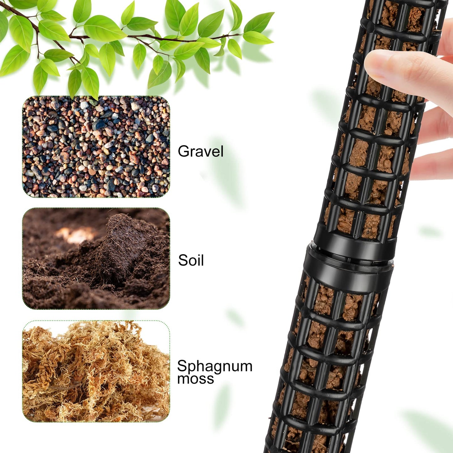 10 Set Plastic Moss Poles for Climbing Plants Indoor Stackable Self Watering Hollow Monstera Plant Support, Moss Not Included(Black)