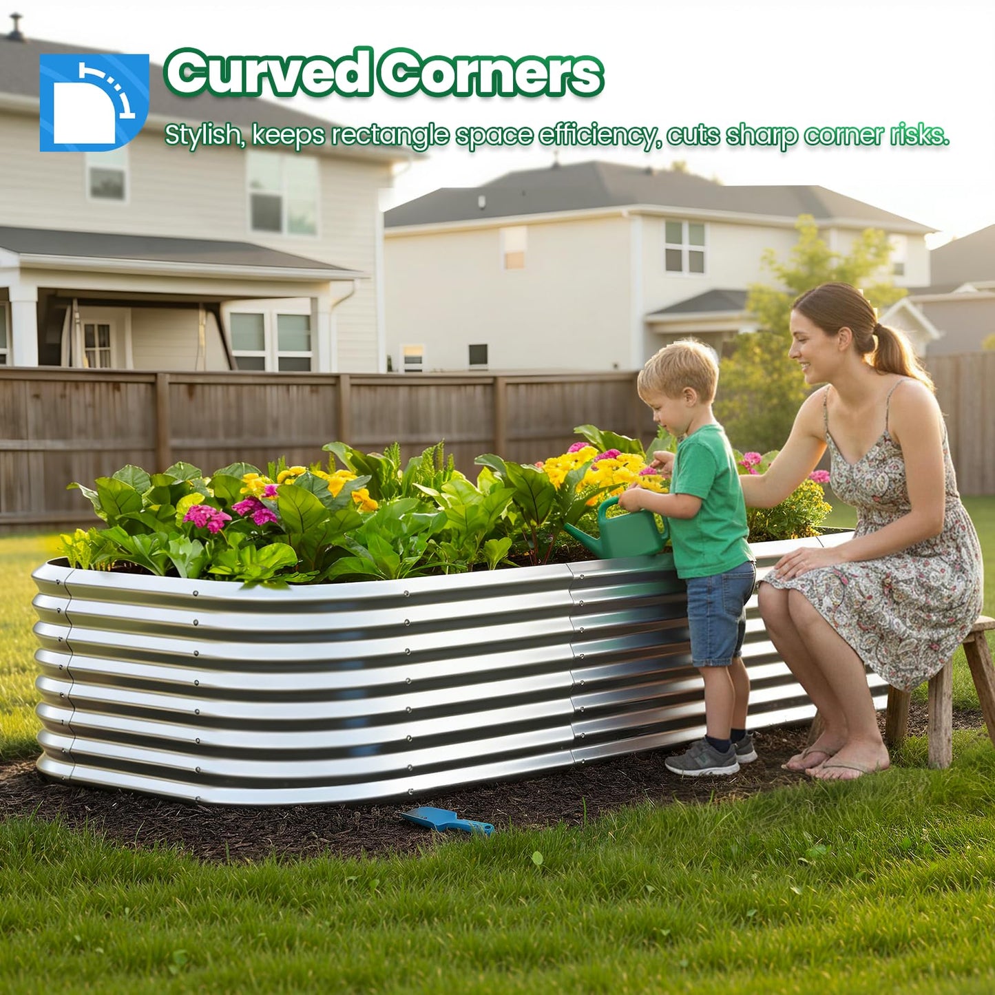 Quictent Galvanized Tall Raised Garden Bed Kit, 8x4x2 ft Oval Large Planting Box, for Vegetables Outdoor Strengthened by Crossbar (Silver)