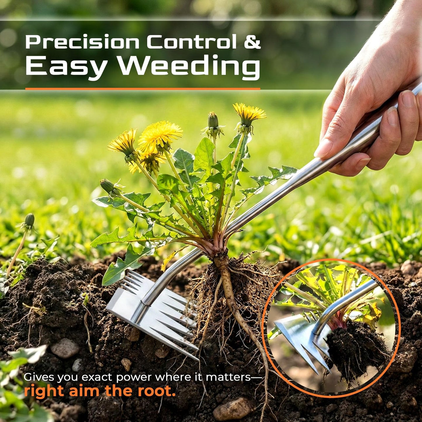 LOOHOI Weed Puller Tool, Heavy-Duty Stainless Steel Weeding Tool with Extendable Handle, Portable Garden Weed Removal Tool for Vegetable Gardening Backyard Farm Planting & Weeding