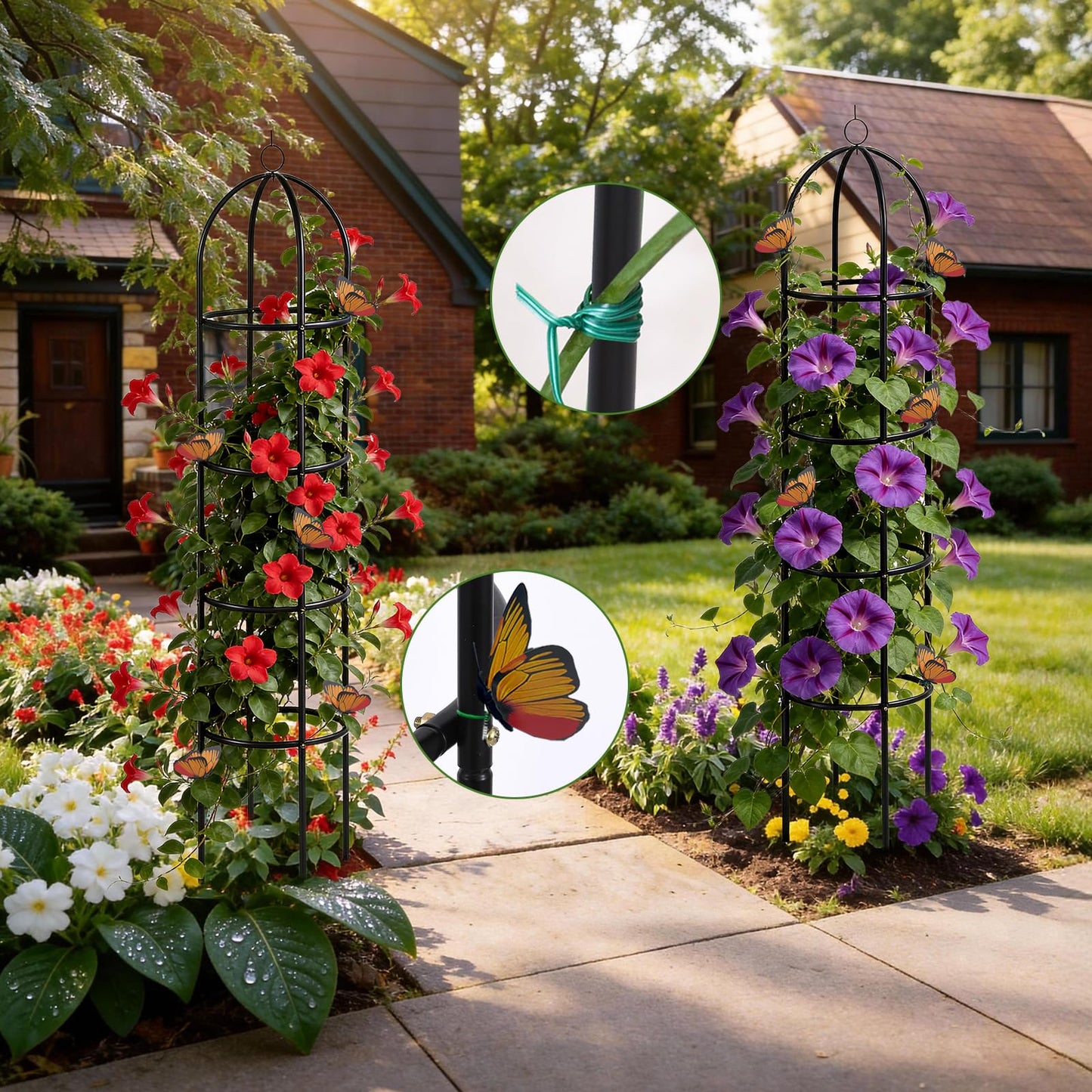 100% Metal Tower Obelisk Garden Trellis 6.6 Ft Plant Support for Climbing Plants Rose Bush Round Trellis for Pots Rustproof Metal Plant Flower Trellises for Clematis Vine Jasmine Outdoor Indoor