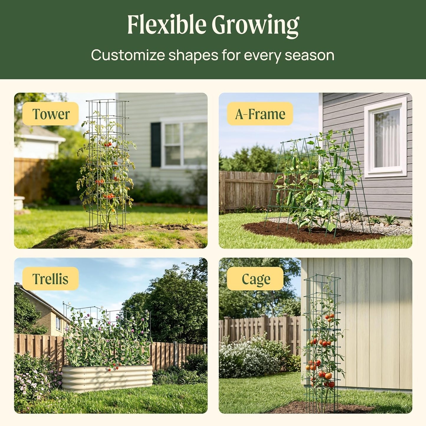 Vego Garden 3 Pack Tomato Cage 14.5"x 58" Square for Garden & Pots, Rust-Resistant Tomato Stackable Heavy Gauge Plant Cage Trellis Support for Climbing Vegetables Plants