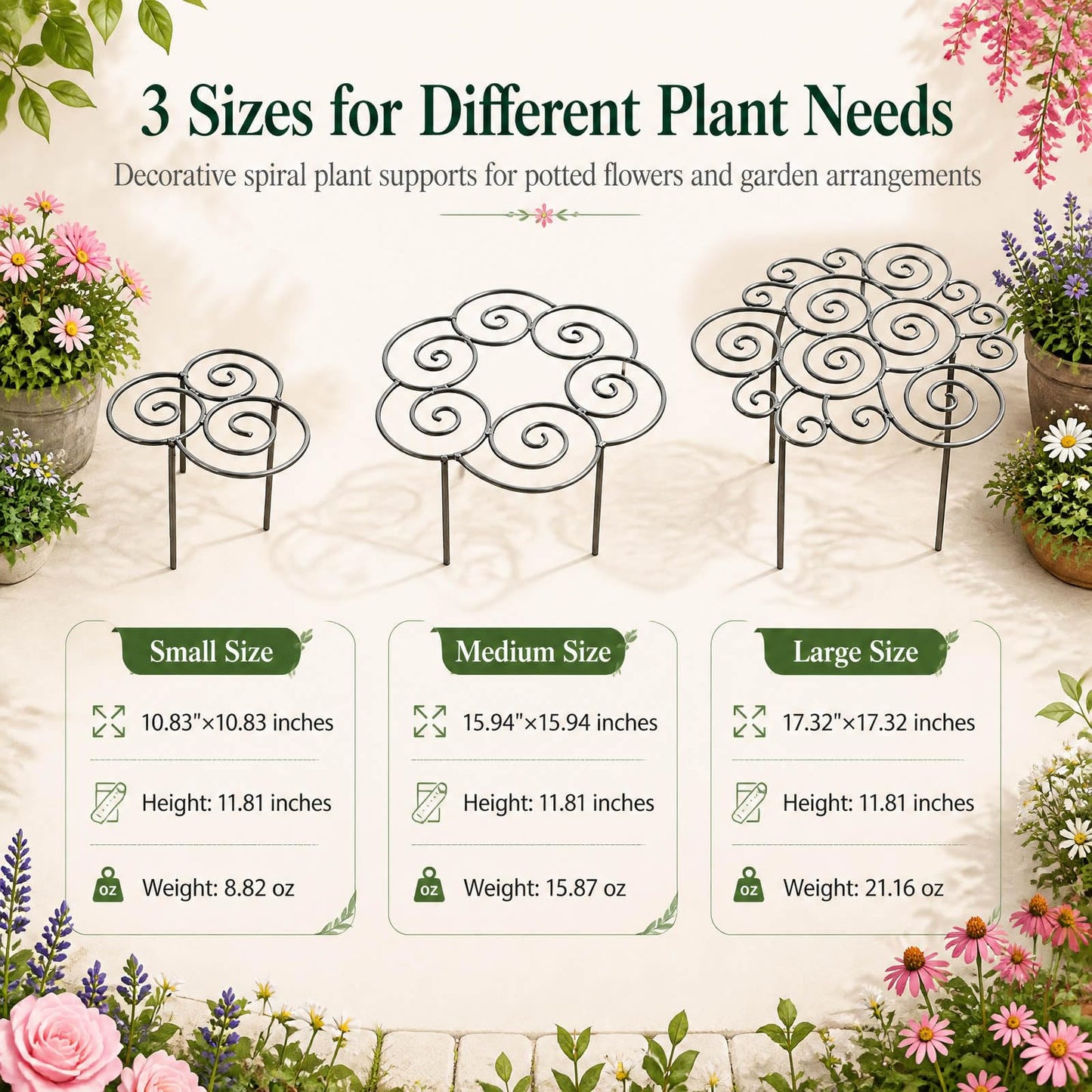 Peony Cages and Supports,Rustproof Weather-Resistant Metal Plant Support Stakes for Indoor Outdoor Garden Lawn Patio,Half-Round Grow Through Cage Ring for Peony,Hydrangea,Rose,Tomato (Small)