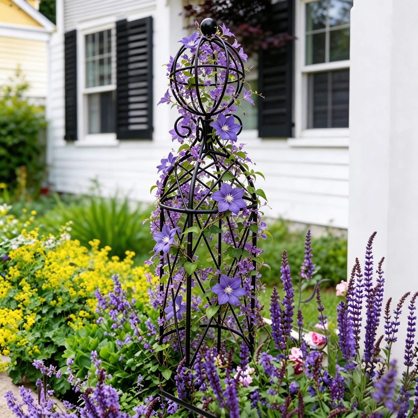 2-Pack Garden Obelisk Trellis, 28" Tall Black Iron Plant Support for Climbing Plants & Flowering Vines, Tool-Free Threaded Assembly, Decorative Accent for Patio Planters & Balcony Gardens