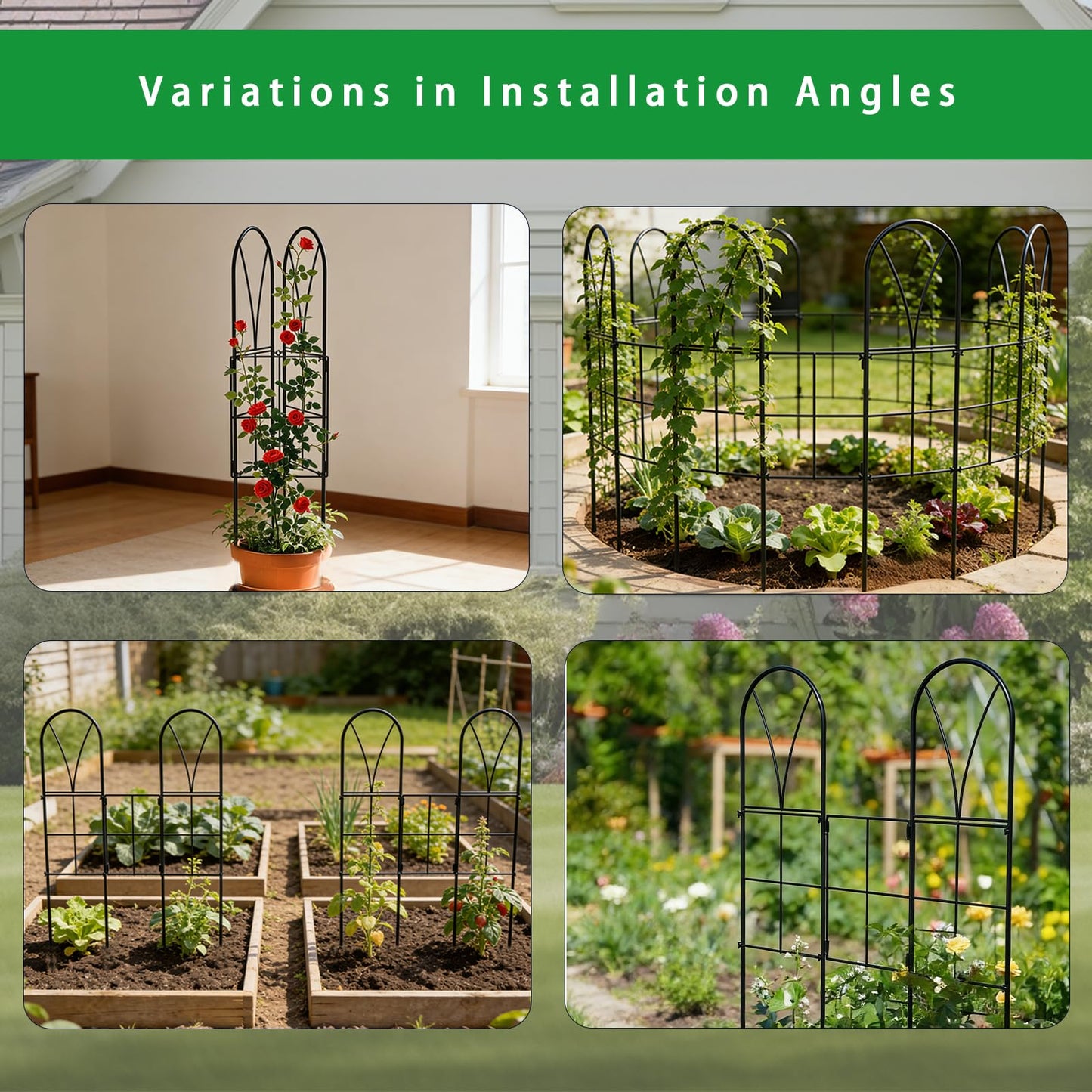 Metal Garden Trellis for Climbing Plants Outdoor, 2 Pack 45" Black Rose Trellis Rustproof Wall Trellis for Roses Vine Cucumbers Vegetables Flower Support