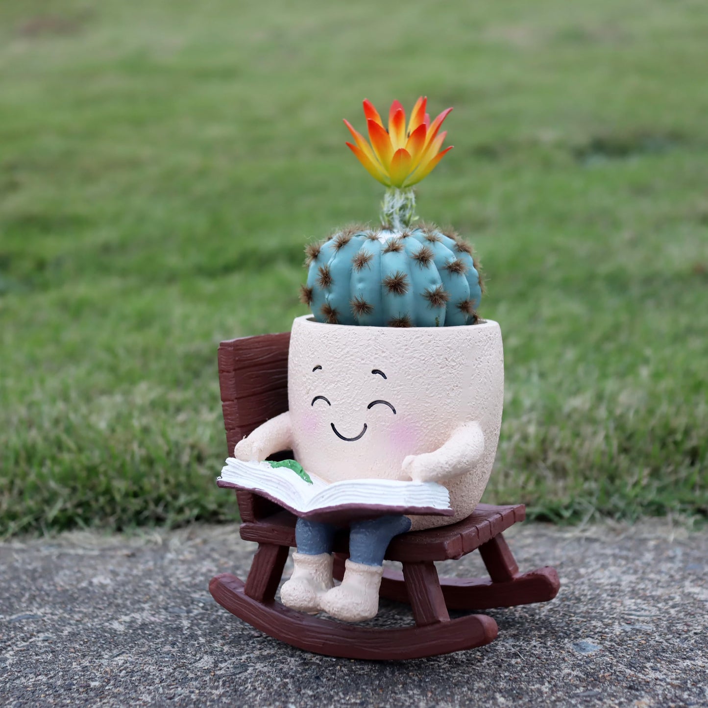 Dolkgy Cute Plant Pots Head Planters, Funny Rocking Chair Reading Book Planter Cactus Face Pot with Drainage Hole for Indoor Outdoor Plants, Unique Plant Lover Gifts