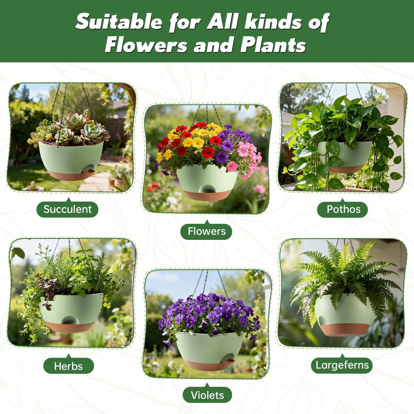 WUCEIAUU 13-inch Oversized Hanging Planter Set of Two,Planters for Indoor and Outdoor Plants.Place Plant pots Across Diverse Settings Including windowsills,Living Room,and Gardens.Green-Brown
