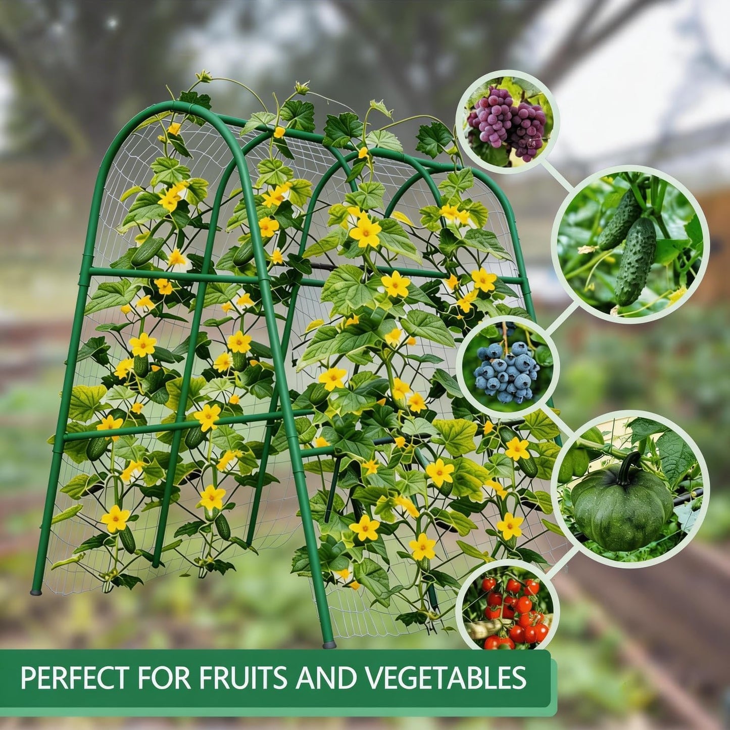 4x4FT Garden Arch Trellis for Raised Beds, Heavy Duty Metal u-Shaped Plant Support for Climbing Vegetables, Fruits & Vines, Outdoor Rust-Resistant Vertical Growing Trellis, Green