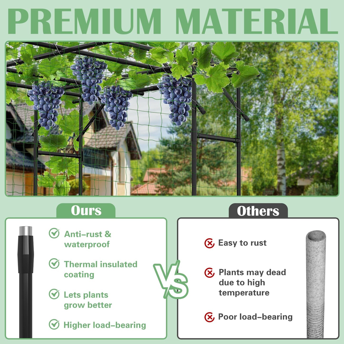 Garden Arch Trellis, 87in H x 118in L Large Garden Arch Arbor Trellis for Climbing Plants Outdoor Plant Support for Cucumber Grape Vine,Tall Metal Gardens Archway for Lawn Party Ceremony