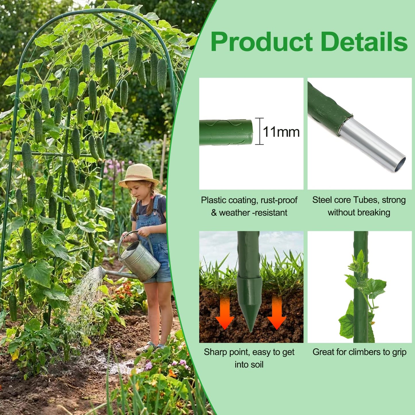 TIUIRE Cucumber Trellis for Raised Beds & Gardens - Sturdy Arch Trellis for Climbing Plants, Tomatoes, Peas & & Beans | Outdoor Vegetable Support for Vines (63" Lx30 W x47.2 H)