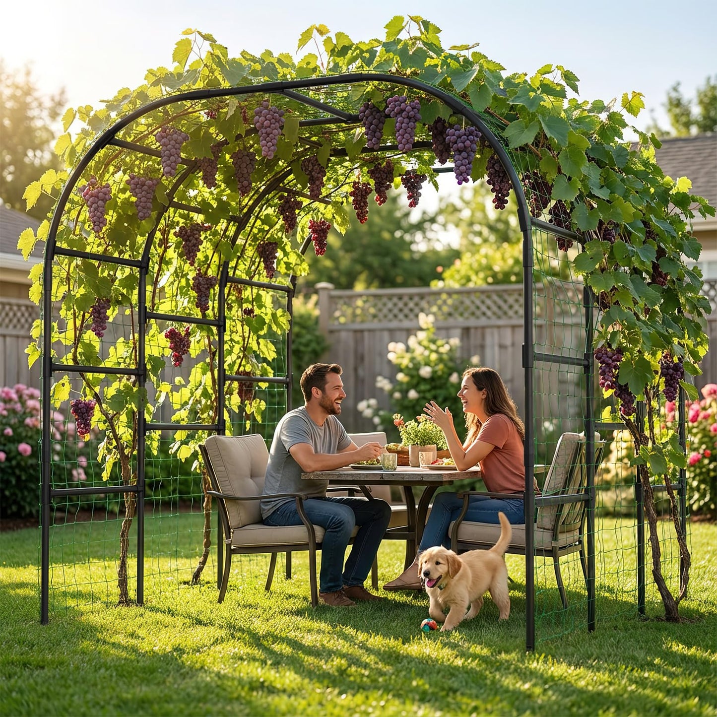 SUNYRISY Garden Arch Trellis for Climbing Plants Outdoor, 88" x 88" x 88" Metal Core Tall Archway Tunnel Plant Support for Cucumber Tomato Flowers Vegetables and Garden Gazebo