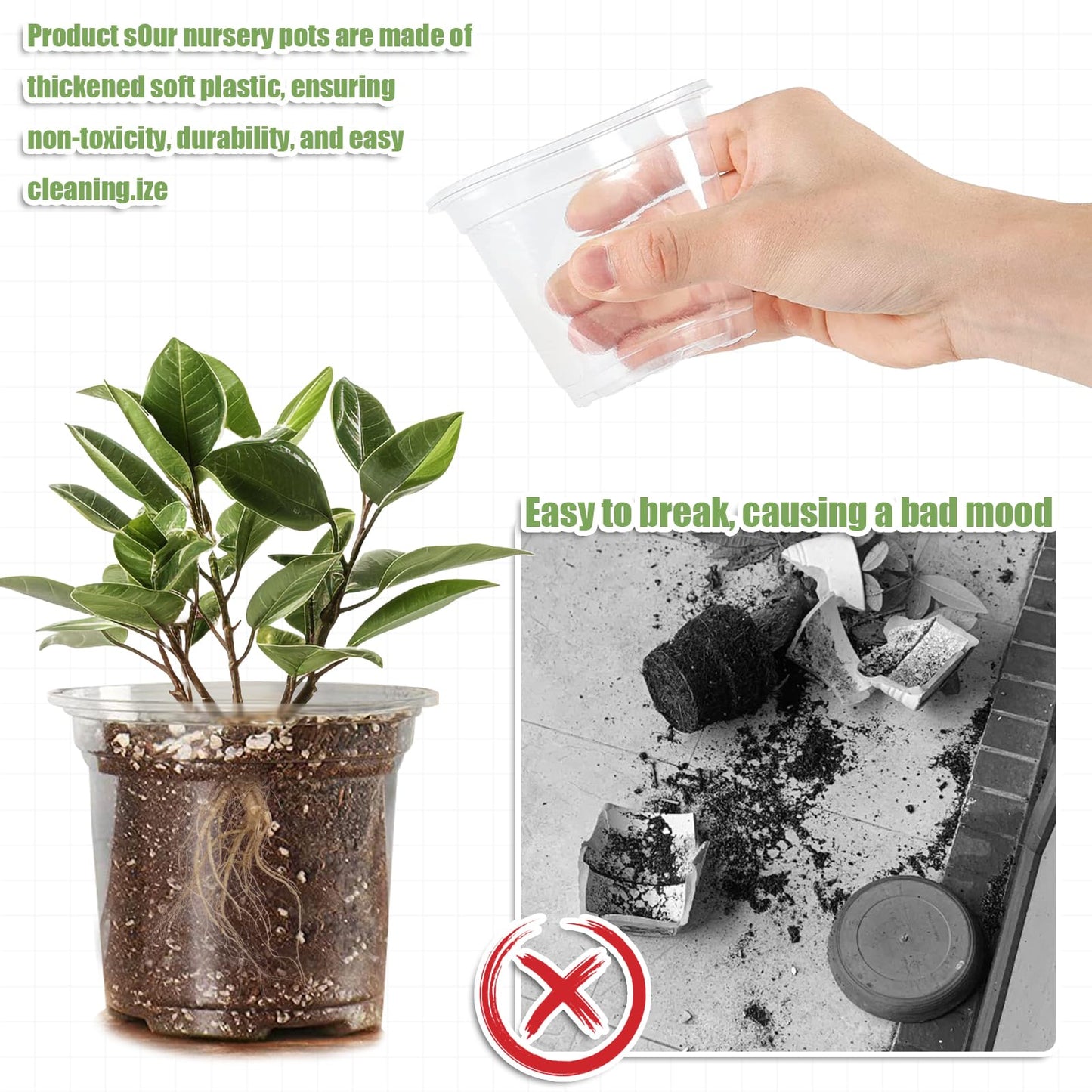 JOBVERT 3/4/5 Inch Nursery Pot, 30 Pack Clear Plastic Pots with Drainage for Planting Vegetables Flowers Seedlings