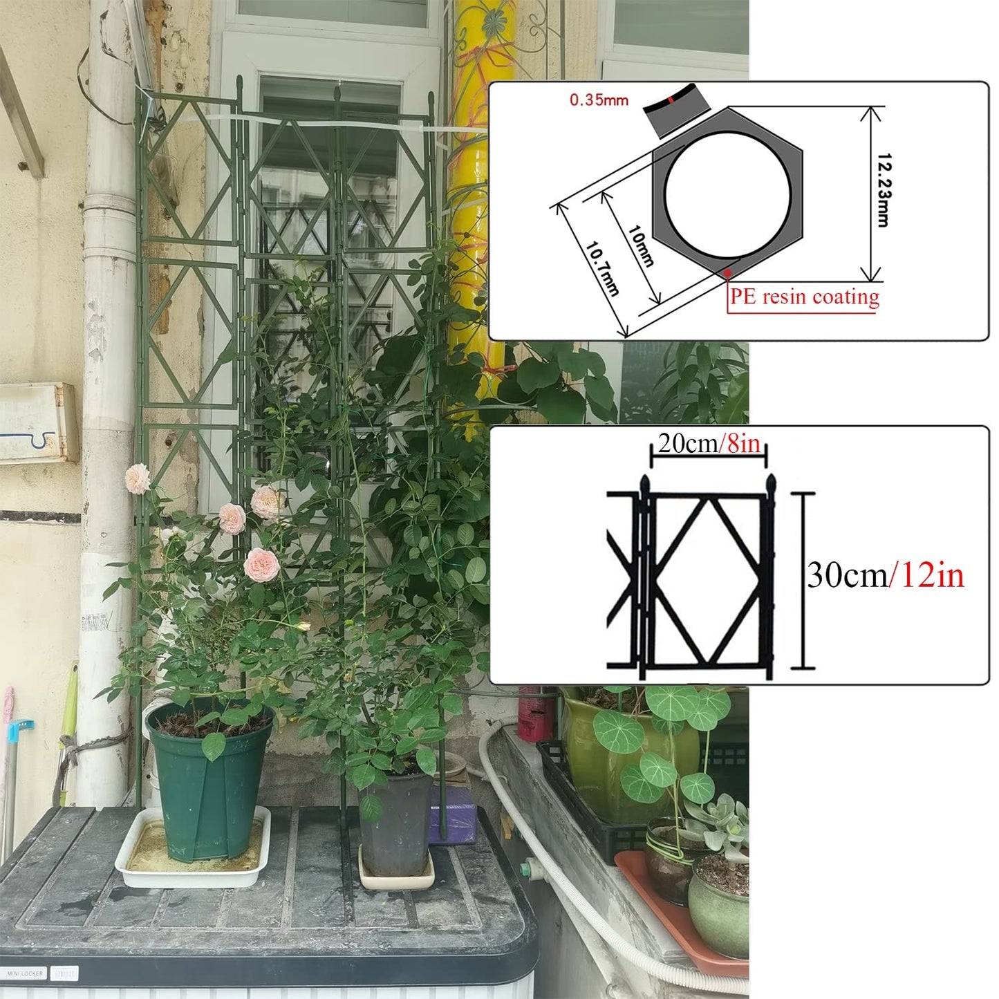 Green Garden Trellis, Metal Vines Plant Support, Decorative Lattice Flower Stand, for Climbing Plants, Flowers, Fruits, Retro Style (Size : 60x150cm/23.5x59in)