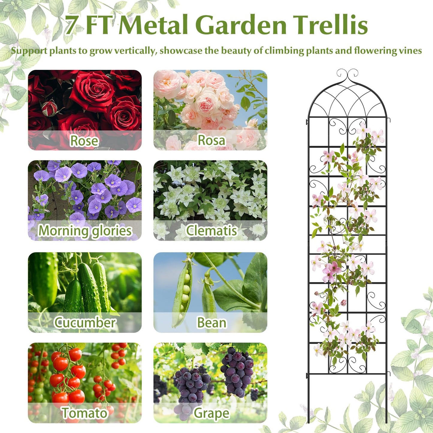 Giantex 4 Packs 86"x20" Metal Garden Trellis for Outdoor Climbing Plants, Heavy-Duty Plant Support for Vine Rose Vegetable Flower, Rustproof Black Metal Coating Patio Trellis Arch Decorative Fence