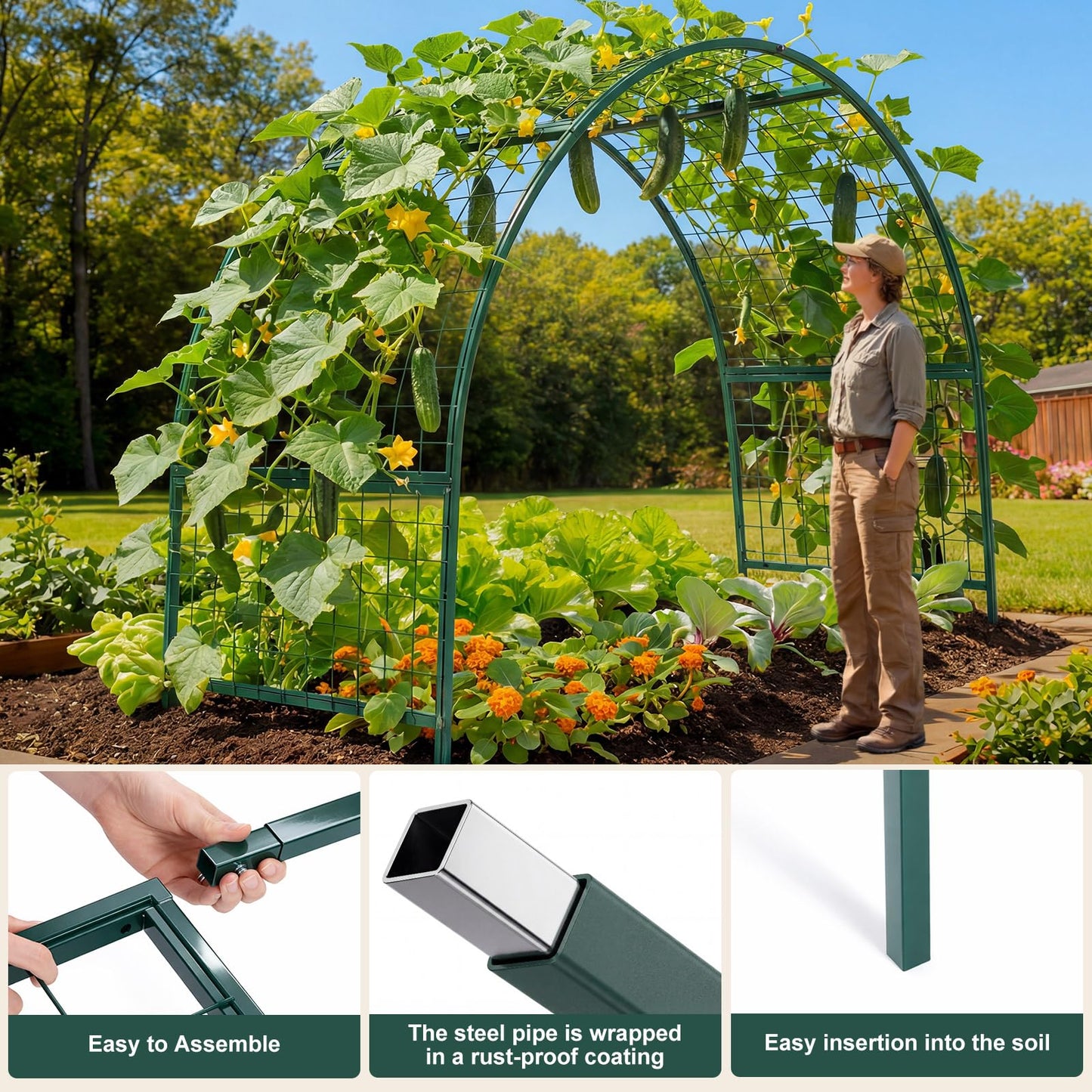 Newtay Arch Trellis for Planter Box Garden Wide Arbor Trellis Metal Arbor for Climbing Plants, Vegetables and Flowers Decorative Outdoor(Green,6 x 2 x 6 ft)