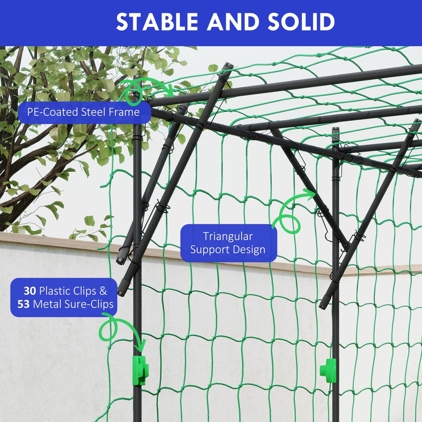 Outsunny Garden Arch Trellis, 7.3 FT Tall Plant Trellis Support, Outdoor Cucumber Trellis with Climbing Net for Climbing Plants, Vegetables, Flowers, Black