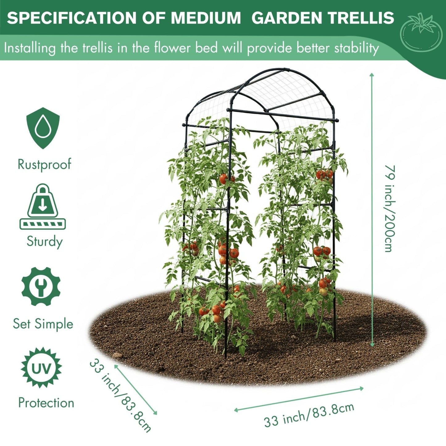 BAXAM 79" Garden Trellis Arch for Climbing Plants – Tall Outdoor Metal Trellis for Vegetables, Peas, Tomatoes,﻿ Cucumber Trellis Arch & Vertical Garden Climber Plant Support for Vine Plants