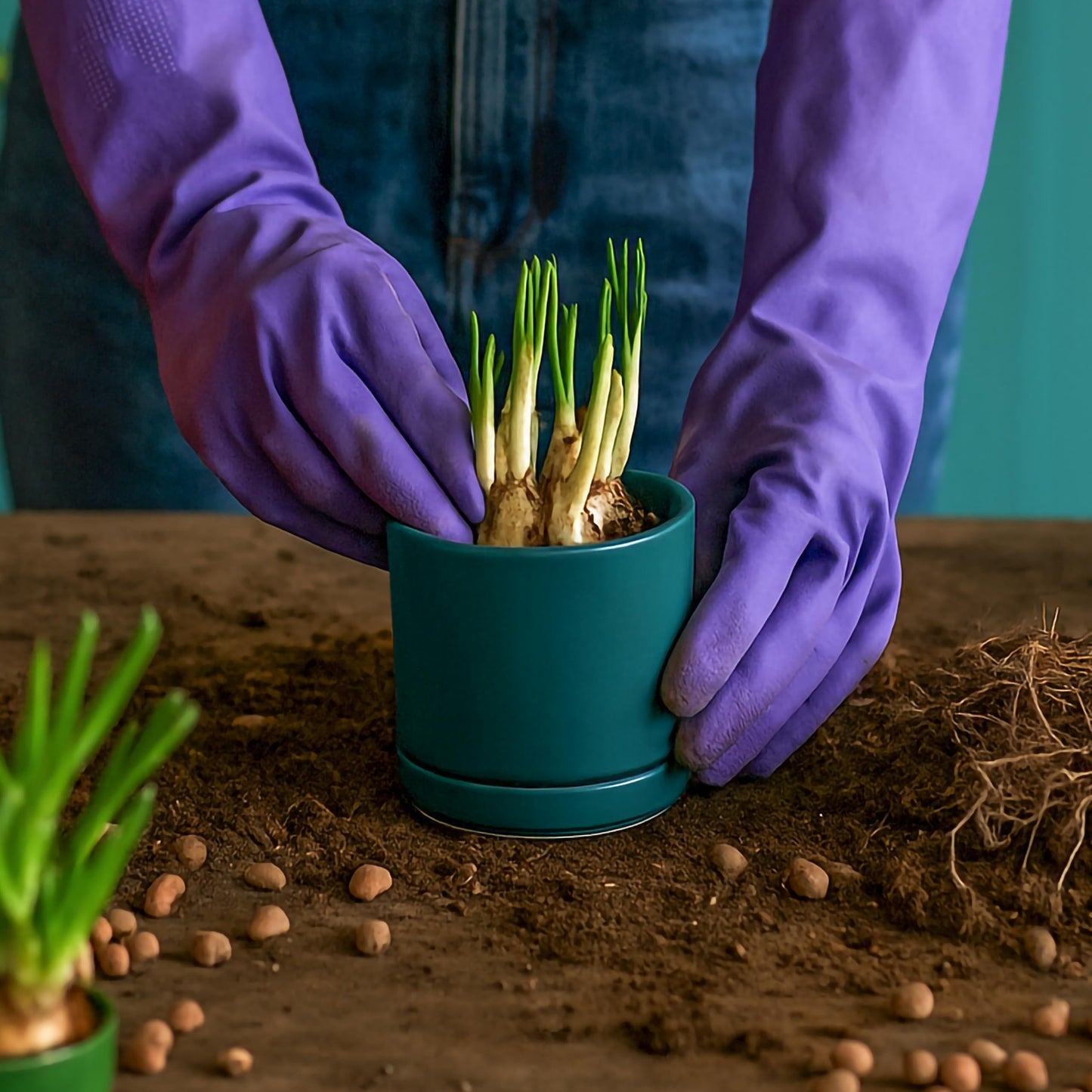 D'vine Dev Set of 4 Small Ceramic Plant Pots, 3.5 Inch Succulent Planter Pot for Plants with Drainage Hole and Saucer, Teal, 94-X-A-9