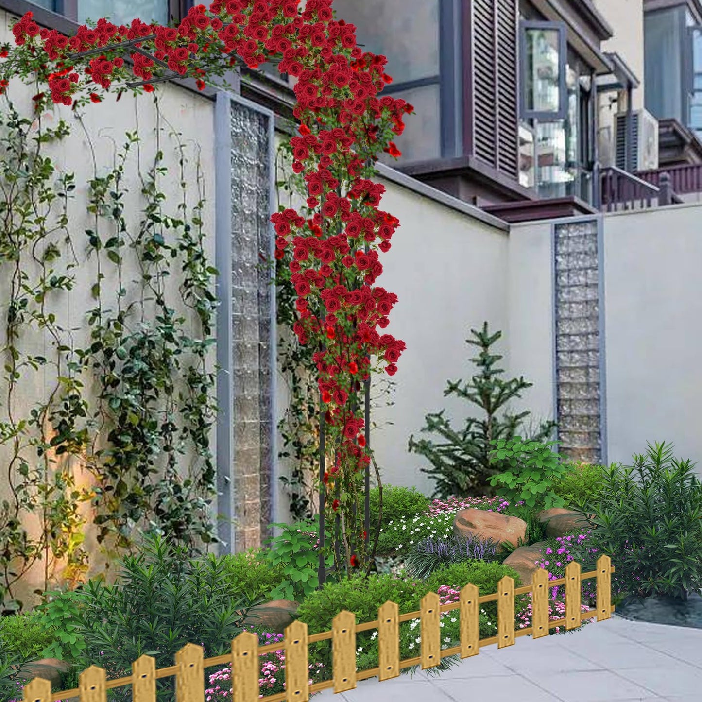 BUKLIYN Half Sided Arch Against The Wall Garden Arch Trellis - Garden Arch Arbor Trellis for Climbing Plants Outdoor - Garden Arch Trellis Arbor for Home Yard and Garden（Black）