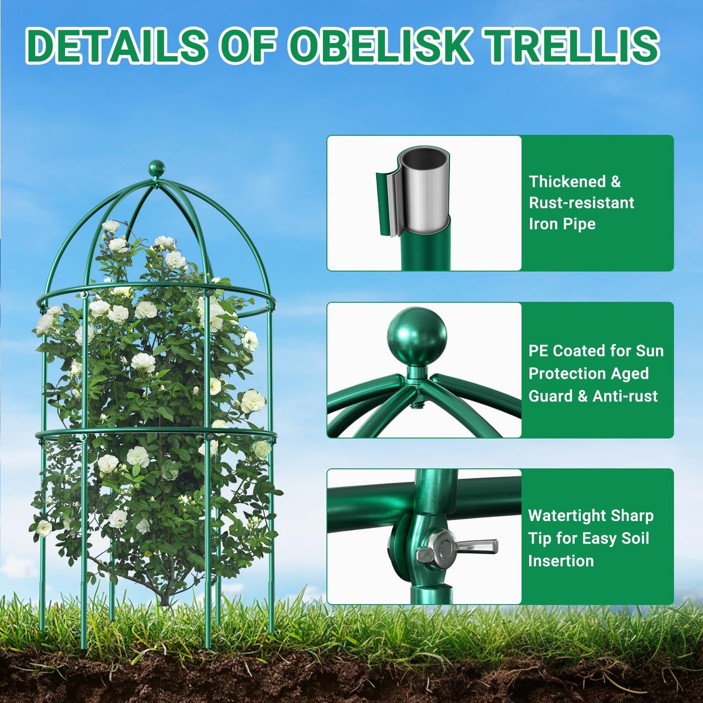UrGROWA 3 Pack Metal Plant Cage Support, 31.5" H Peony Support Tomato Cage Garden Rose Obelisk Trellis Supports Tower for Clematis Vine Jasmine Supports Outdoor Indoor