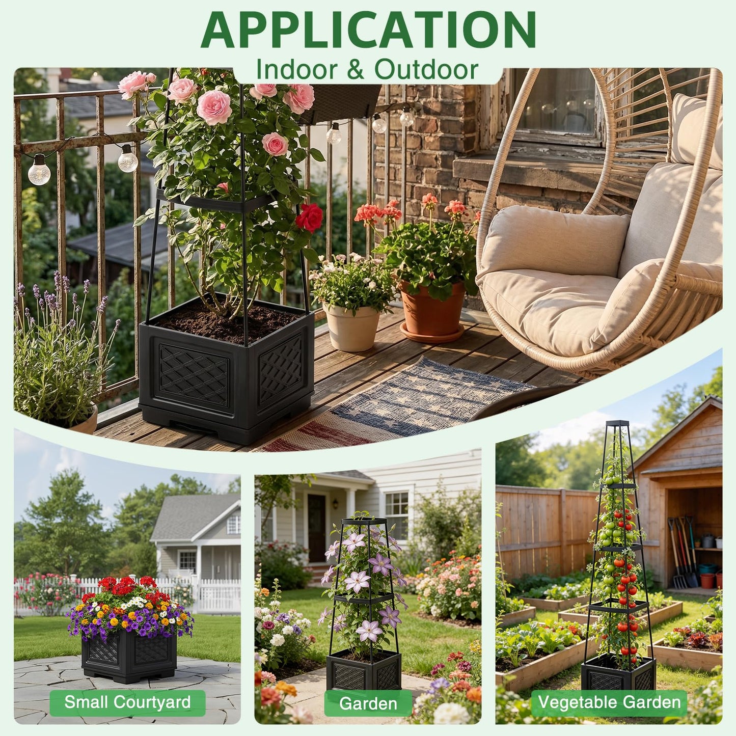 Tomato Planter with Wheels & Self Watering - 57" Tiered Pot with Drip Tray for Climbing Plants, Vegetable Vine, Flowers - Mobile Indoor/Outdoor Gardening for Small Space, Patio, Balcony (2 Pack)