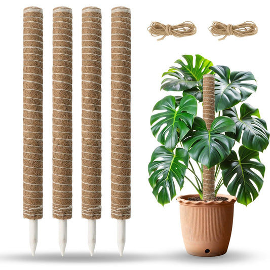 Mcbazel 4 Pack 23.5 Inch Moss Poles, Monstera Plant Support, Stackable Moss Pole for Indoor Plants, Coco Coir Totem for Climbing Plant, Potted, Sphagnum
