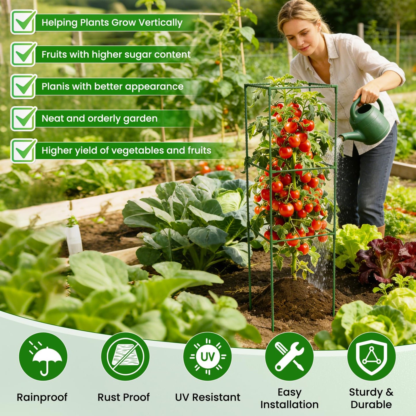6 Pack Tomato Cages, 48'' Tall Tomato Plant Stakes Support for Raised Garden Bed Tomato, Square Trellis Cages for Garden Climbing Vegetables Flowers Fruits
