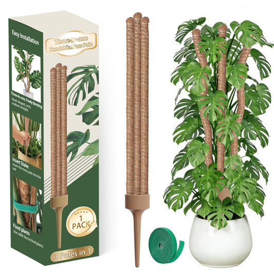 3 Moss Poles in 1, Bendable Monstera Plant Support, 30IN Tall Plant Stakes for Indoor Plants, Coir Pole Plant Support for Climbing Plants, Pothos, Philodendron-1 Pack