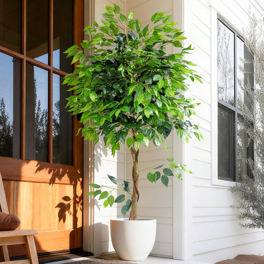 Artificial Ficus Tree 6FT Artificial Plants Indoor Fake Ficus for Indoor Home Decor, 150% Foliage Density Realistic Faux Tree Fake Floor Plant with Leaves for Living Room, Office, House Plant