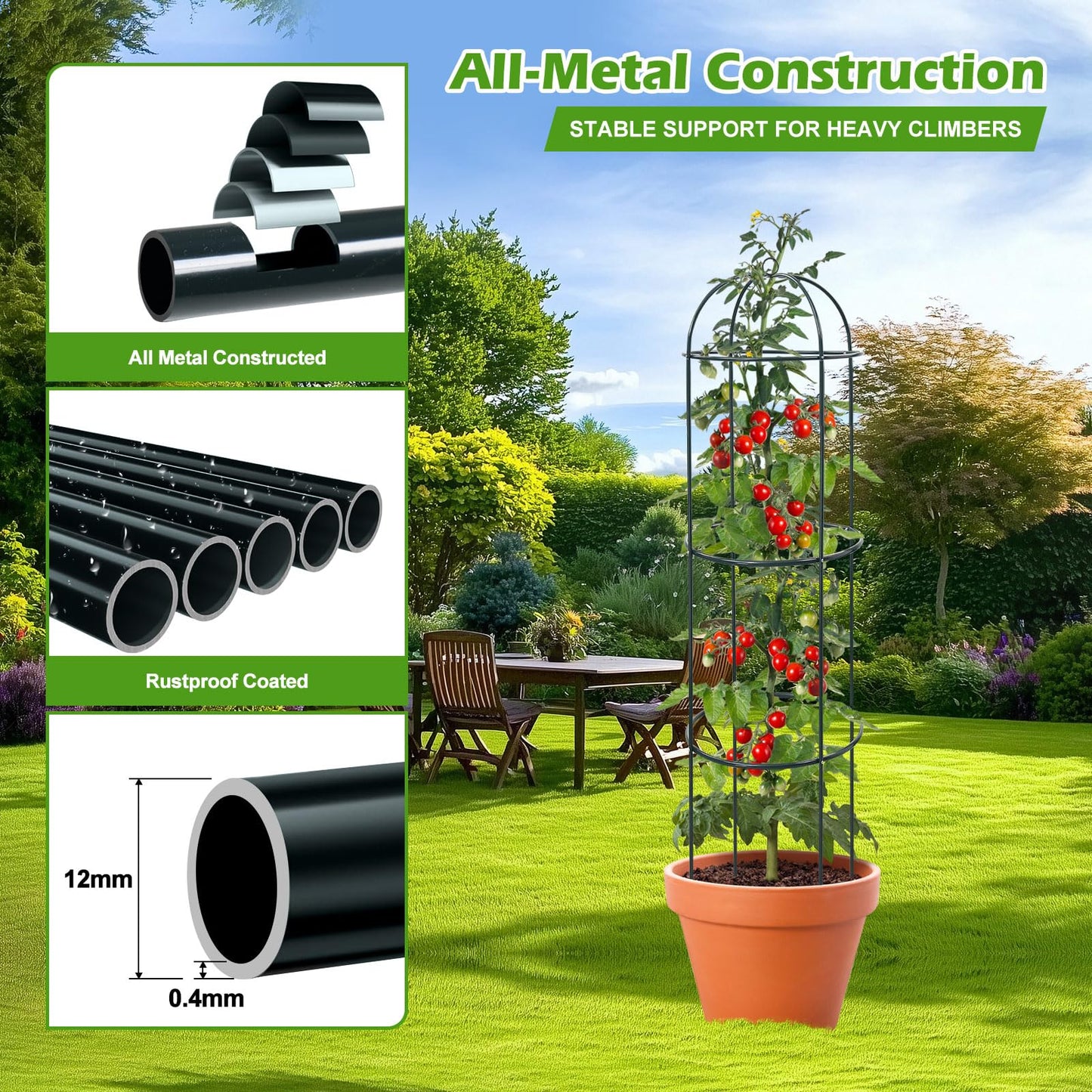 2Pcs Trellis for Climbing Plants Outdoor, 75" Tall Heavy Duty Metal Obelisk Garden Trellis Climbing Plant Support for Tomatos Cucumber Potted Vine Flower Rose Clematis Vegetable Pea Bean Trellises