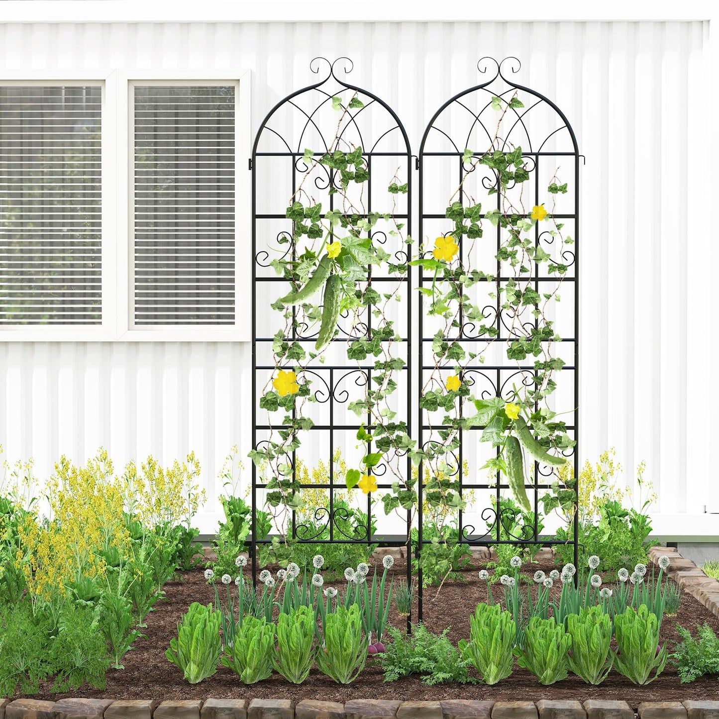 Giantex 2 Packs 71"x20" Metal Garden Trellis for Outdoor Climbing Plants, Heavy-Duty Plant Support for Vine Rose Vegetable Flower, Rustproof Black Metal Coating Patio Trellis Arch Decorative Fence