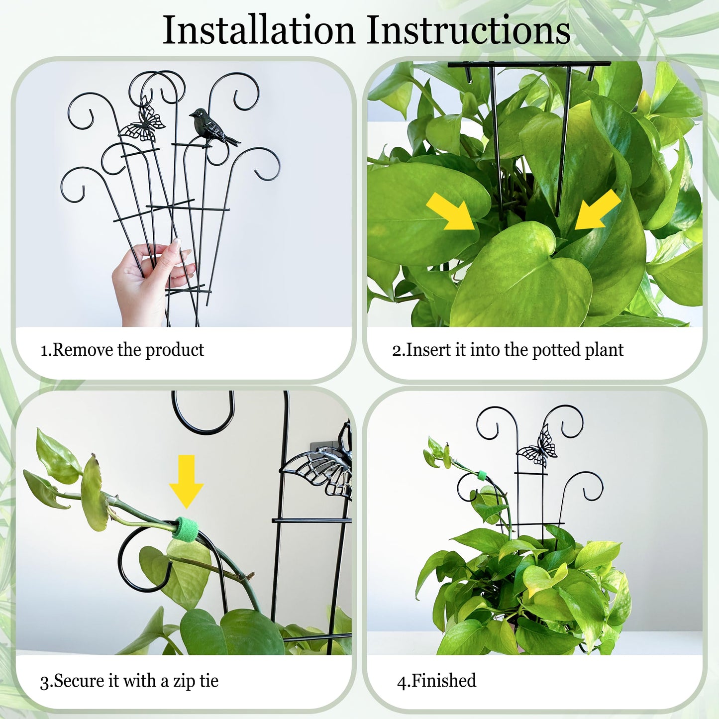 4 Pcs Butterfly Trellis for Potted Plants Indoor, 14.6 inch Small Garden Metal Trellis for Climbing Plants Outdoor, Stackable Pothos Plant Climber Support for Hoya Vine Ivy Flower Plant Support
