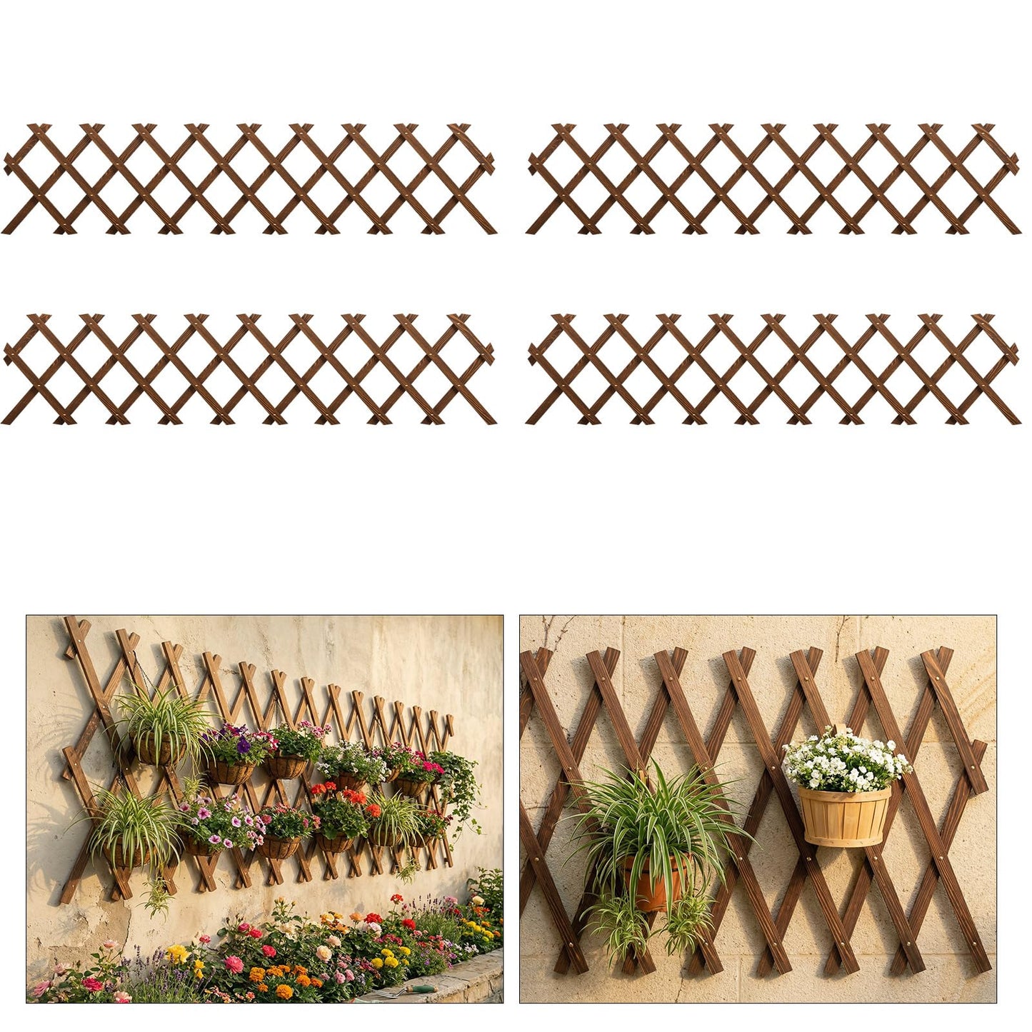4 PCS Expandable Garden Trellis, 13.1" x 67" Trellis for Climbing Plants Outdoor, Wooden Lattice Fence Wall Panel Lattice Panels for Outside, for Climbing Plants Vine Ivy Rose Cucumbers Clematis（4PC）