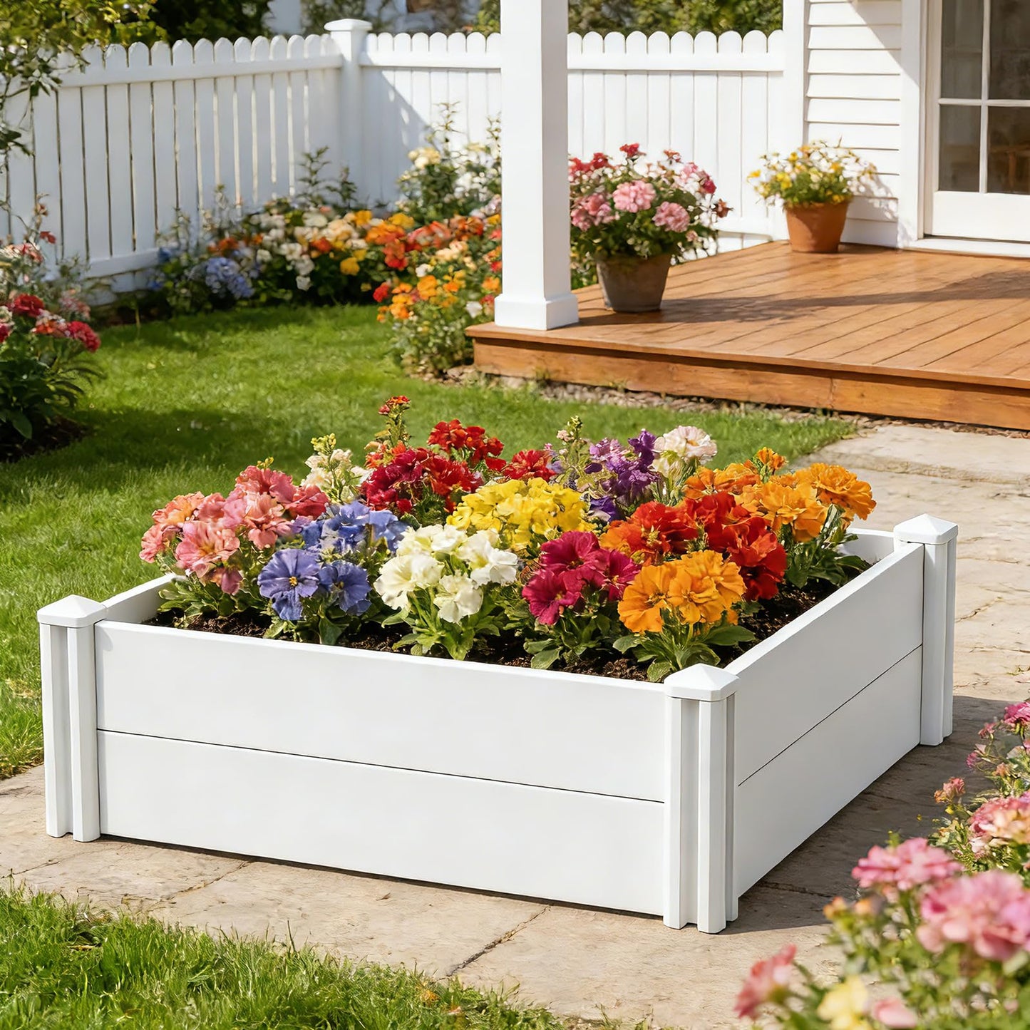 AochiRise 8'x4'x12 Large Vinyl Raised Garden Bed | Screwless Modular Planter Box with Open Bottom | Rust-Proof Outdoor Above Ground Bed for Vegetables, Herbs, Flowers & Whelping Pen