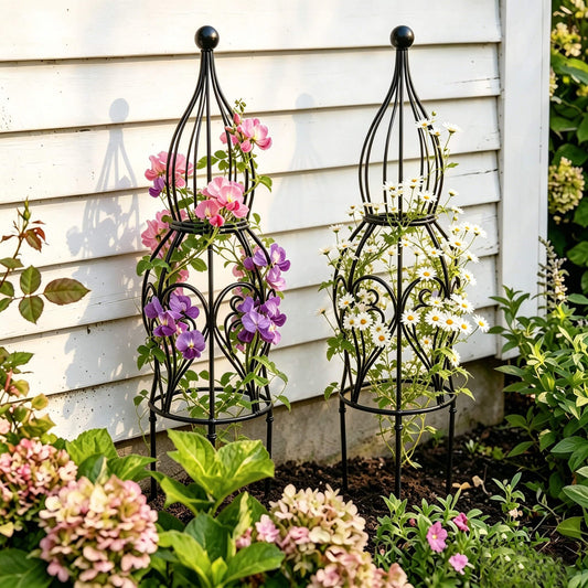 2-Pack Garden Obelisk Trellis, 26.4" Tall Metal Plant Support for Climbing Roses, Clematis & Climbing Vines, Tool-Free Snap Assembly, Decorative Accent for Patio Planters & Balcony Gardens