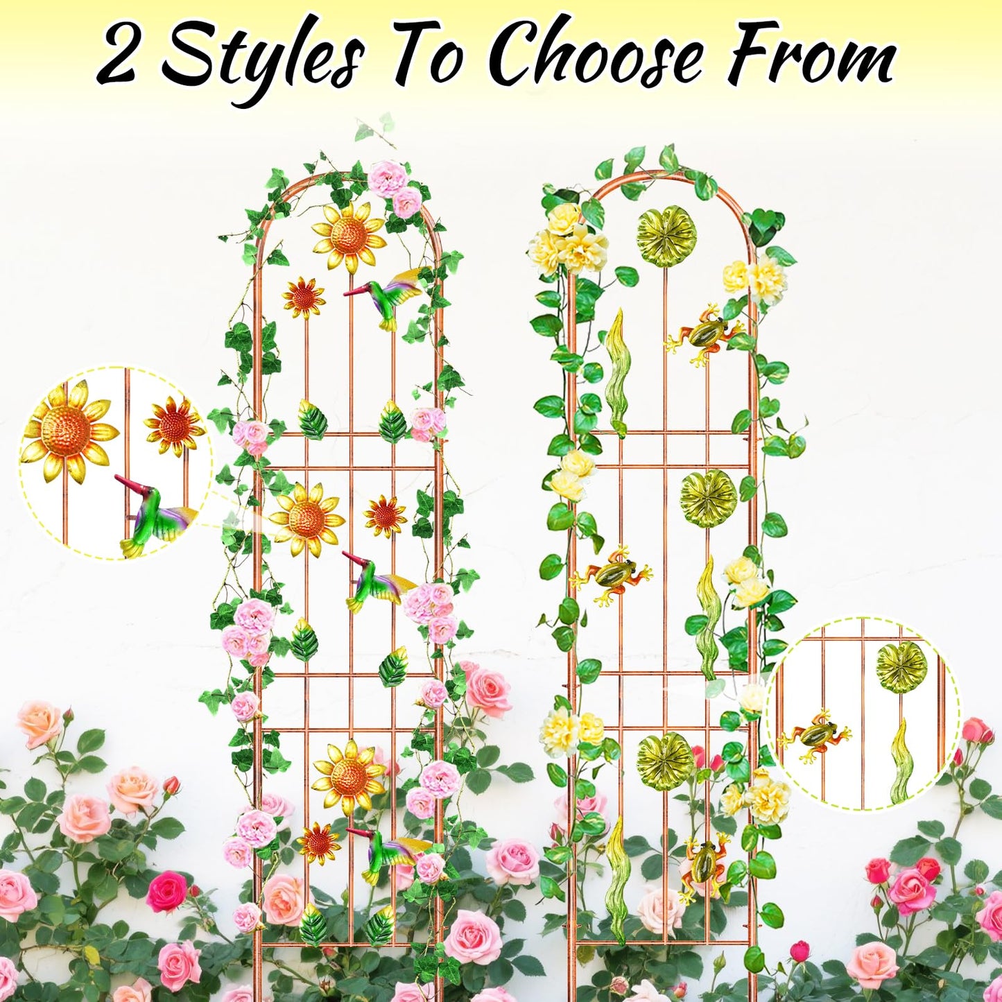 2Pcs Metal Garden Trellis, Arched Fence Trellis Plant Support Trellises, Supporting Plants Outdoor Decoration for Climbing Plants Lawn Yard Patio Backyard Wall Brackets (Frog)