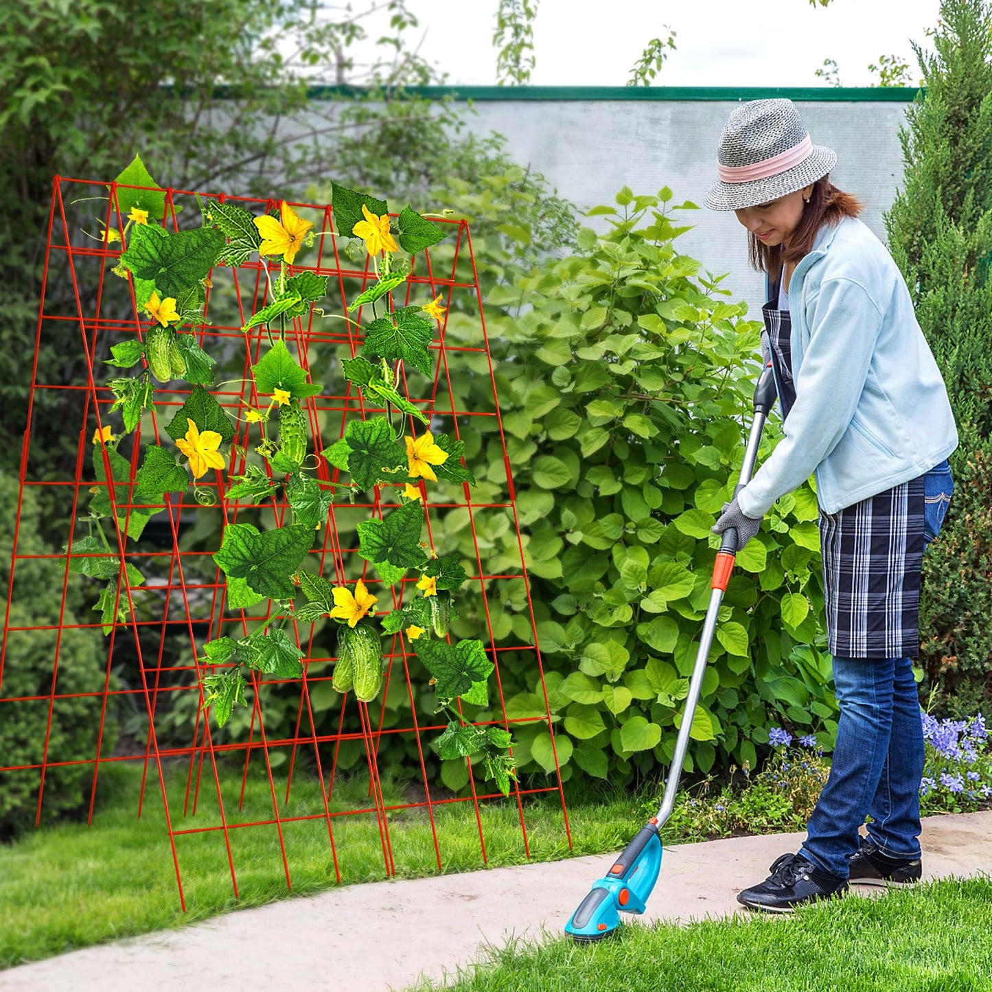 DoCred Cucumber Trellis, 59" High 2 Pack Foldable A Frame Trellis for Raised Bed Climbing Plants, Vegetables, Includes Plant Support Clips, Twist Ties, Plastic Ties- Made from PVC-Coated Steel