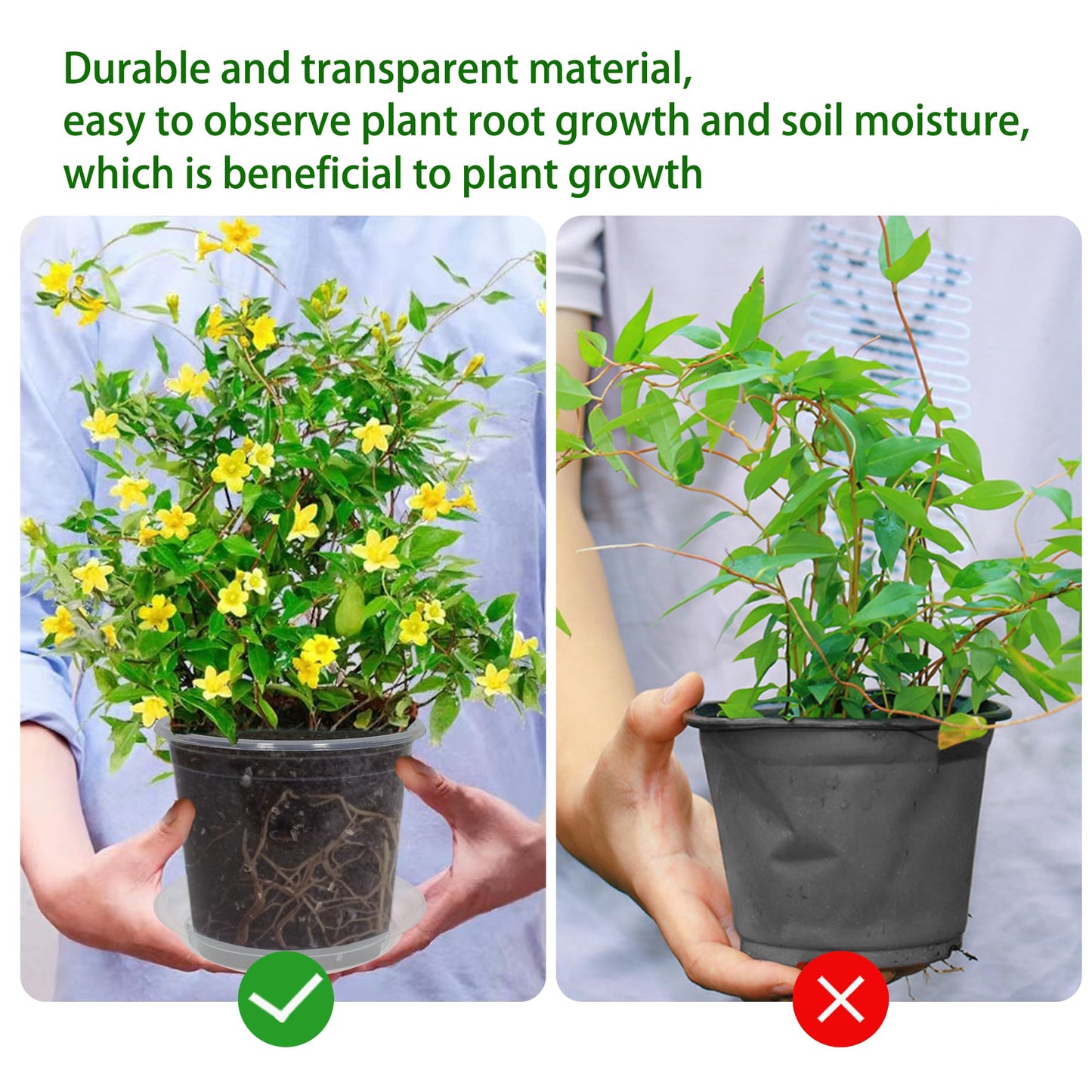 TNTIWQ 20 Pack 3 Inch Clear Nursery Pots with Drainage and 20 Pack Plant Saucers, Plant Pots for Plants Transparent Potting Containers for Plants Seeding Starter Pot (Clear, 3 Inch)