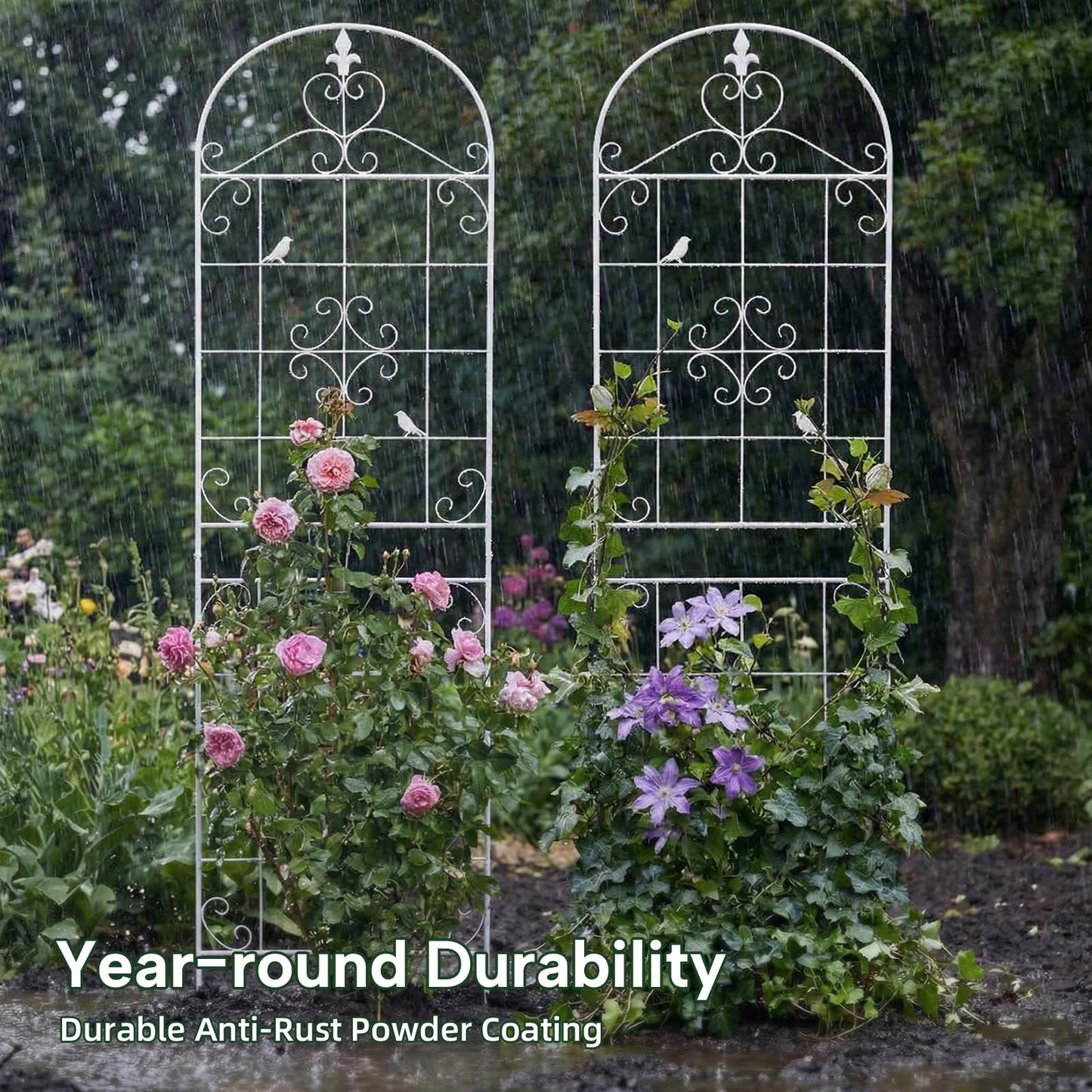 Garden Trellis for Climbing Plants Outdoor, Maidapulu 2 Pack 70.8x19.6 Inch White Metal Trellis - Rustproof Lattice Support Panel with Easy Assembly for Roses, Clematis, Cucumbers, Vegetable Garden
