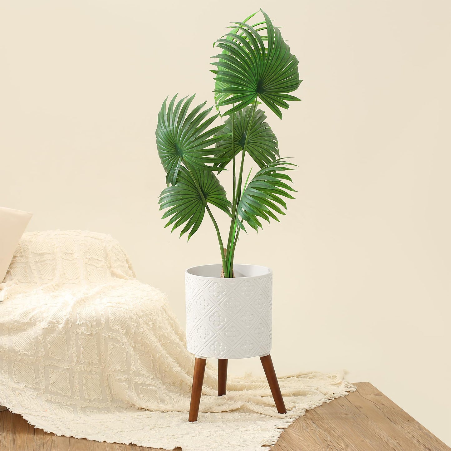 nacltlo 10 Inch Plant Pot with Stand, Planter for Indoor Plants, Modern Large Flower Planter Pot with Drainage Holes for Outdoor, Matte White