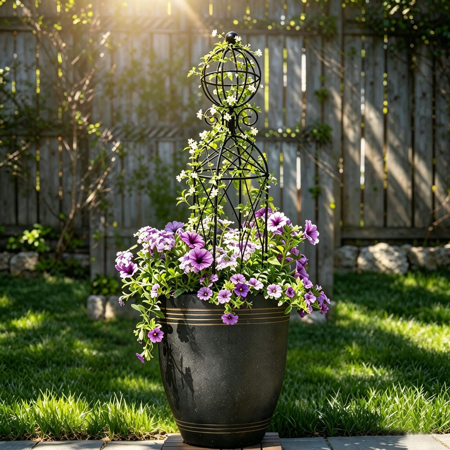 2-Pack Garden Obelisk Trellis, 28" Tall Black Iron Plant Support for Climbing Plants & Flowering Vines, Tool-Free Threaded Assembly, Decorative Accent for Patio Planters & Balcony Gardens