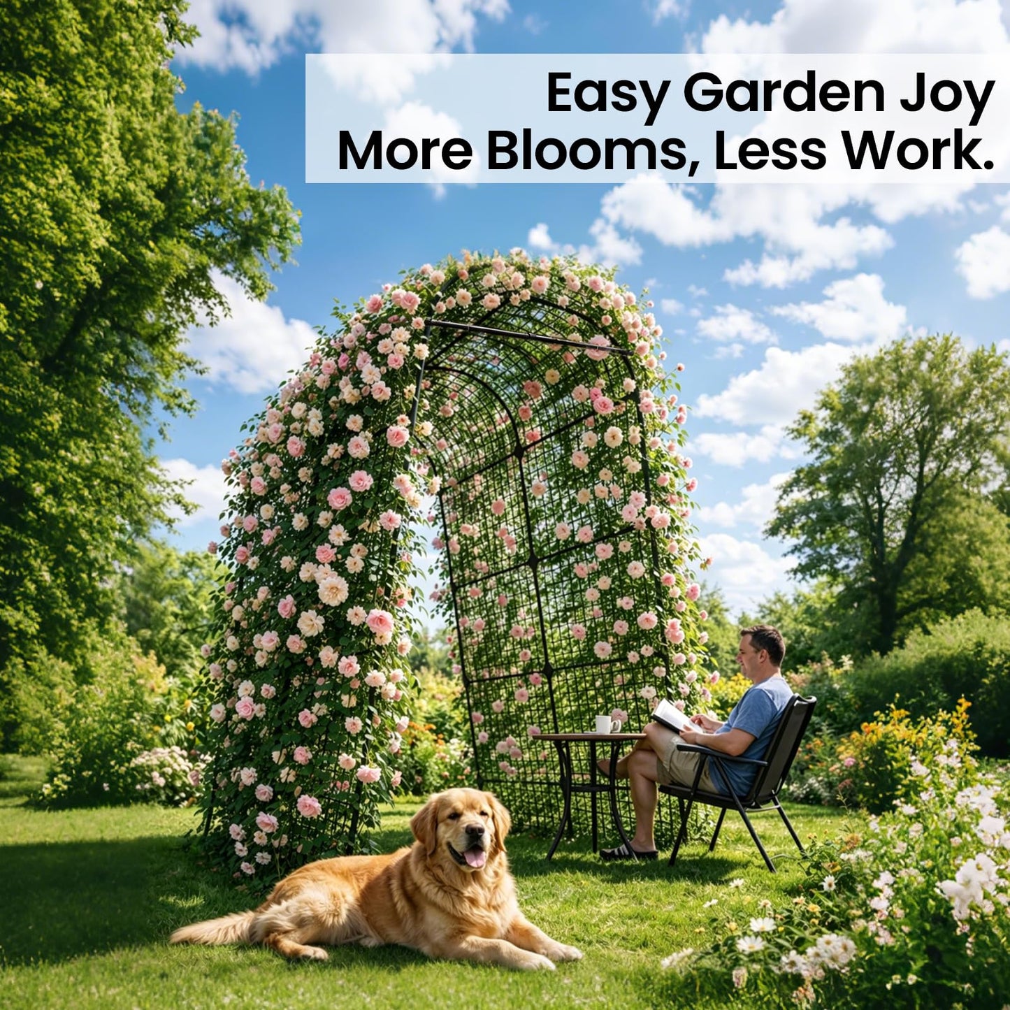 Large Garden Arch Trellis 63" x 49" x 83" Heavy-Duty Plant Support Structure with Nylon Netting & 100 Leaf Ties – Reusable Climbing Plant Trellis for Vegetables, Fruits & Flowers