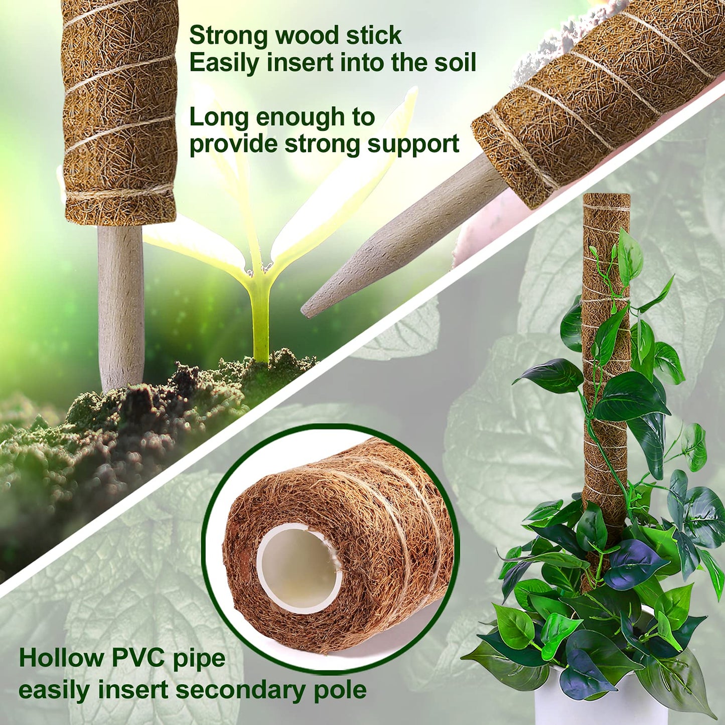 Fabulas Moss Pole 36 Inch - Monstera Plant Support, 2 Pack 20.5 Inch Plant Stakes for Indoor Plants Coco Coir Moss Pole Sticks for Climbing Potted Live Plants, Pothos, Philodendron, with Garden Ties